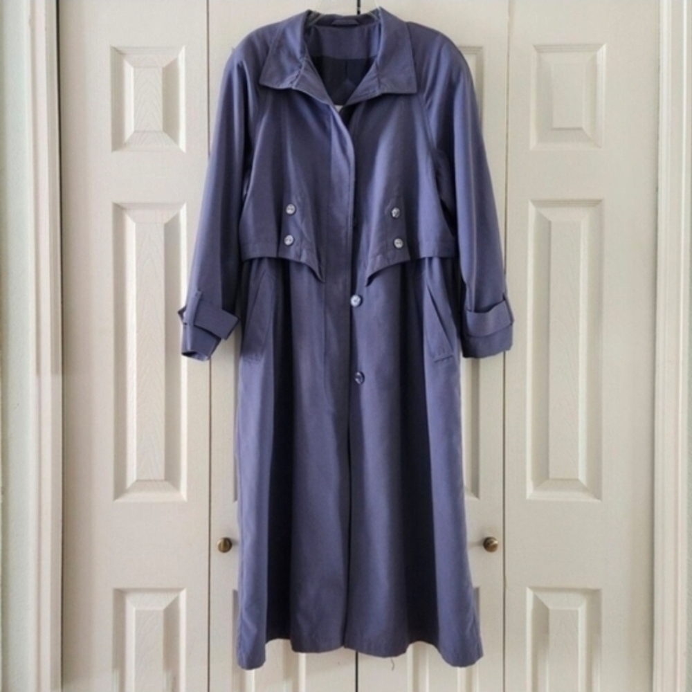 Valerie Stevens Women's Rain Trench Coat 3/4 Length Blue Microfiber Size 6